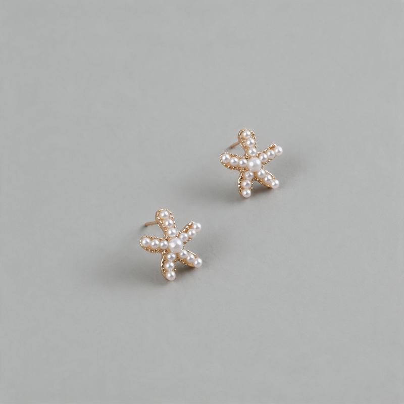 Aesthetic Geometric Starfish Shape Pearl Inlay Earrings