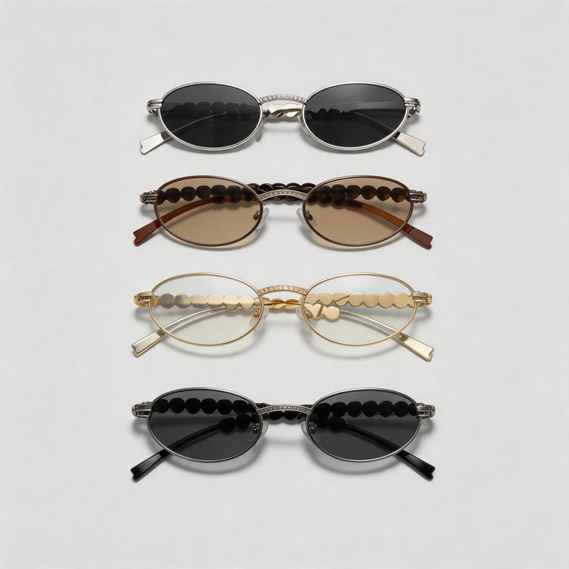 Oval Heart Rhinestone Inlaid Slim Metal Sunglasses