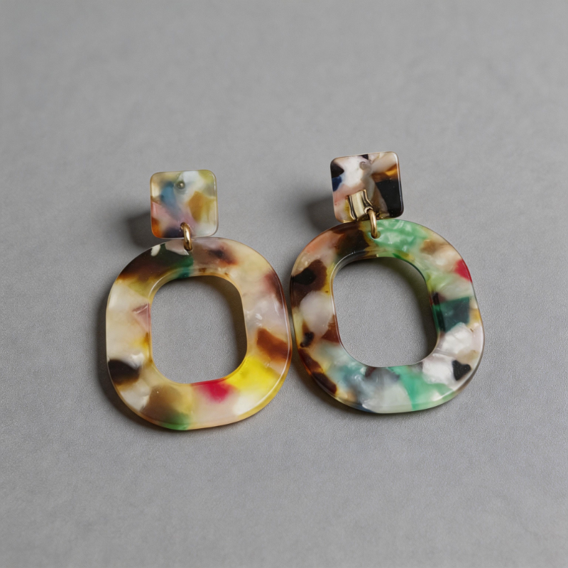 Textured Stone Geometric Oval Pendant Color-blocking Earrings