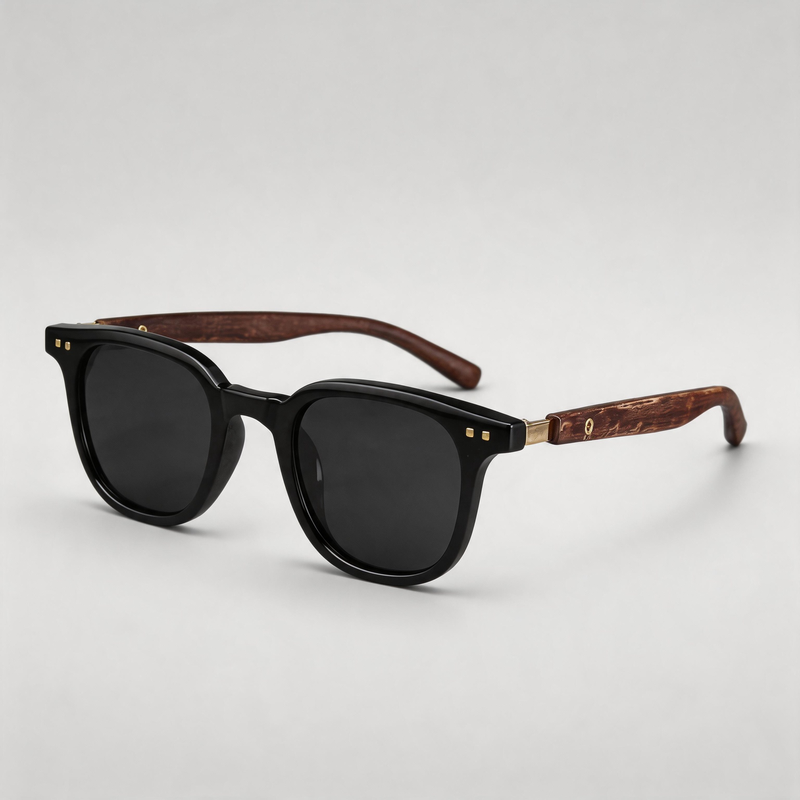 Vintage Wood Grain Temple Polarized Square Sunglasses