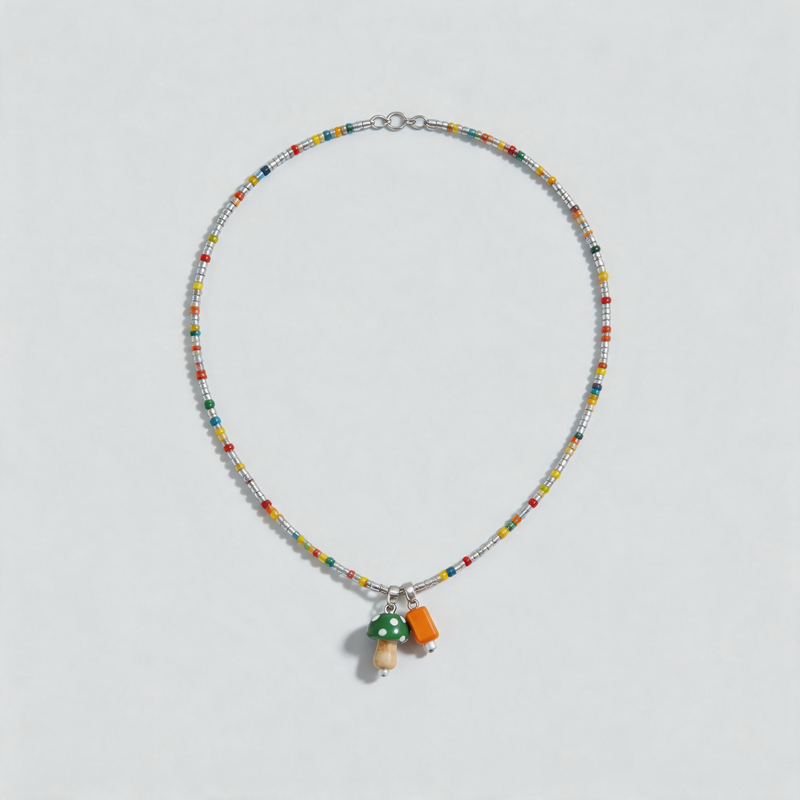 Aesthetic Geometric Colorful Mushroom Smiley Beaded Necklace