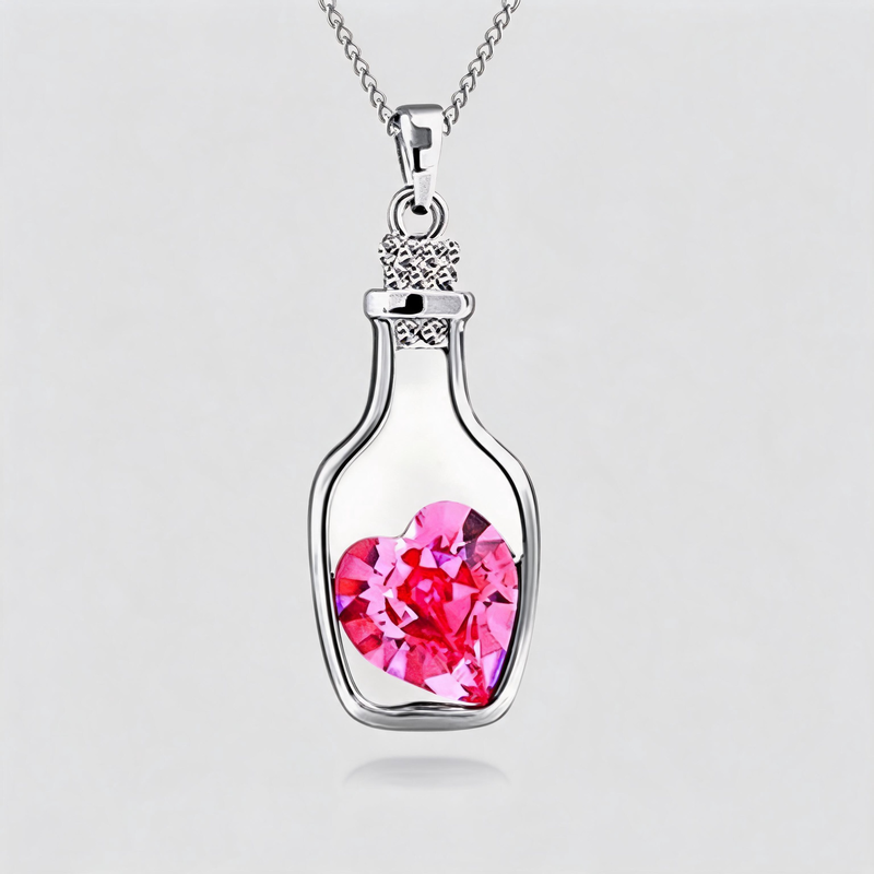 Aesthetic Geometric Heart Crystal Wishing Bottle Necklace