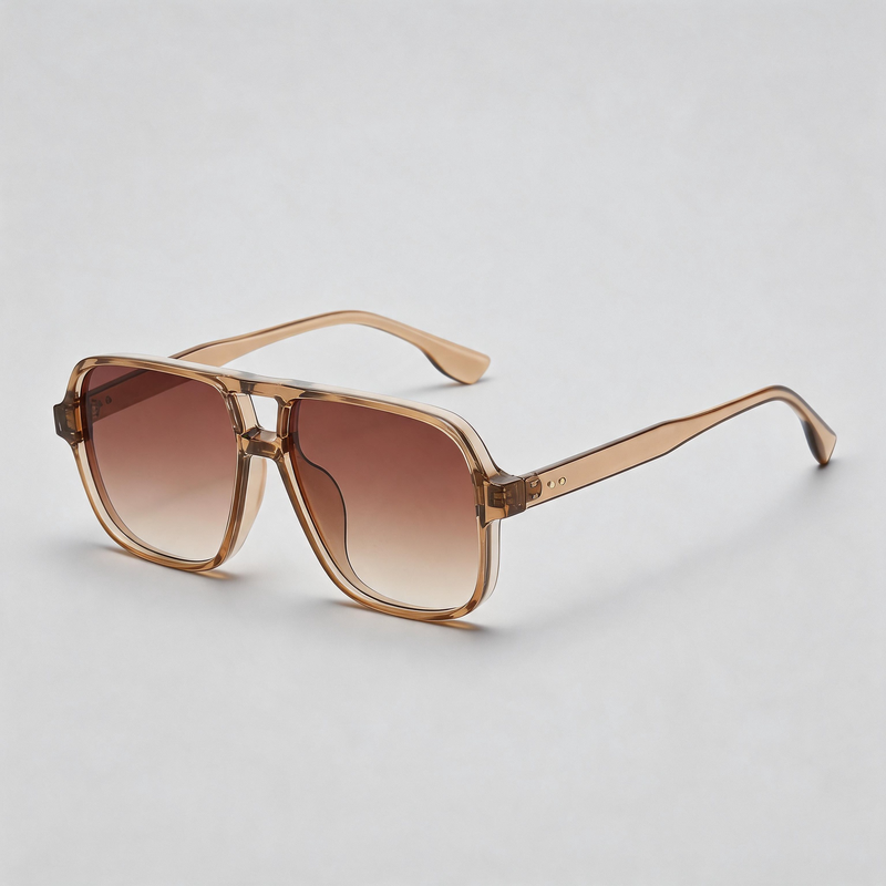 European Retro Large Square Double Bridge Pilot Sunglasses