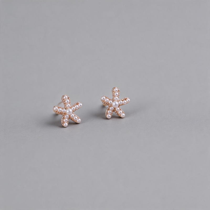 Aesthetic Geometric Starfish Shape Pearl Inlay Earrings