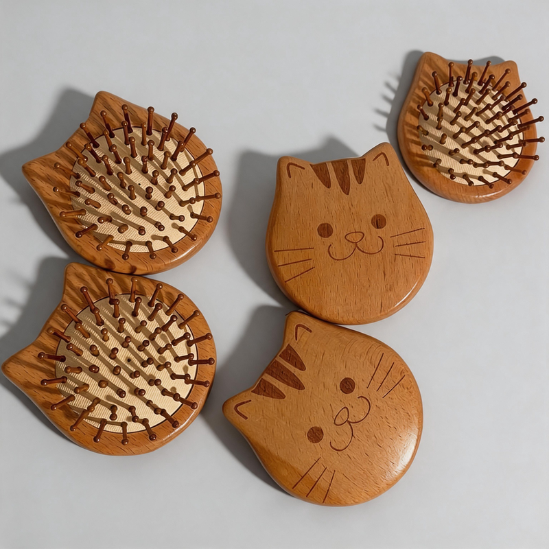 Decorative Wood Cat-Shaped Mini Massage Comb