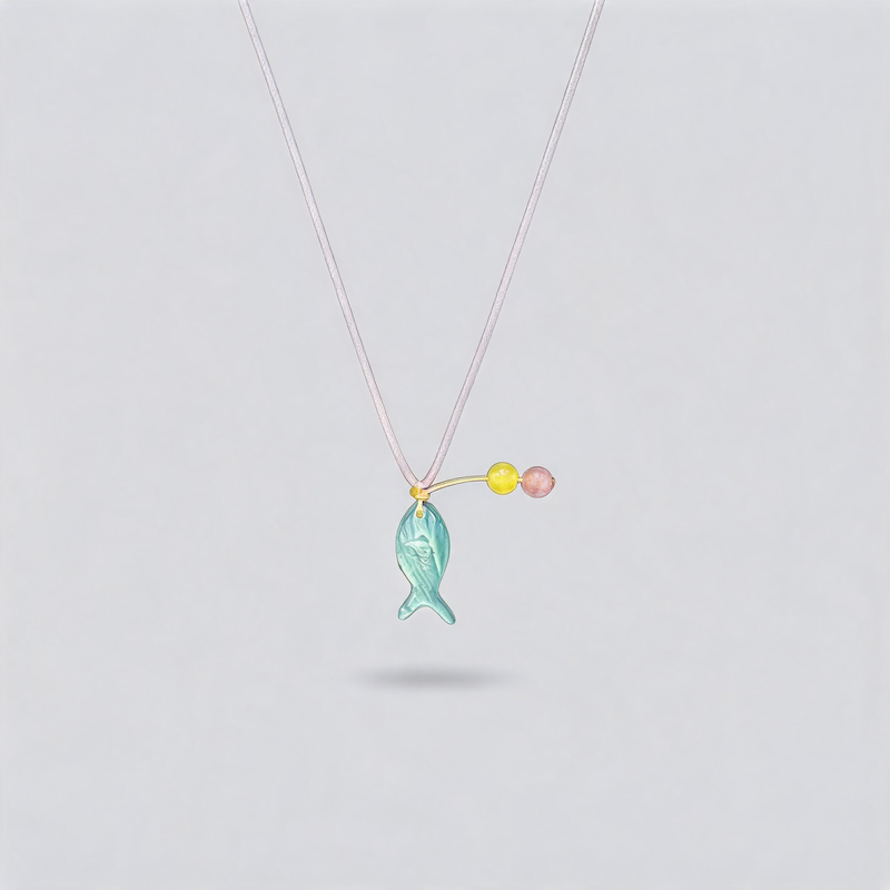 Aesthetic Stone Geometric Textured Fish Pendant Necklace