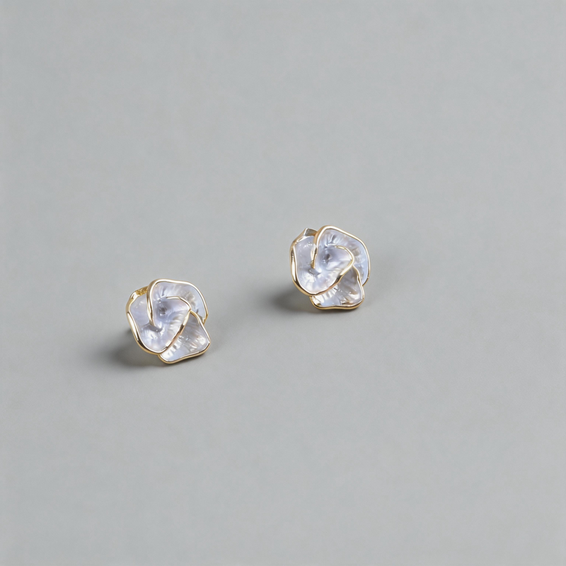Aesthetic Stone Camellia Flower Shape Geometric Earrings