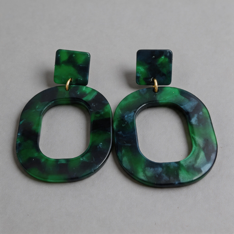 Textured Stone Geometric Oval Pendant Color-blocking Earrings