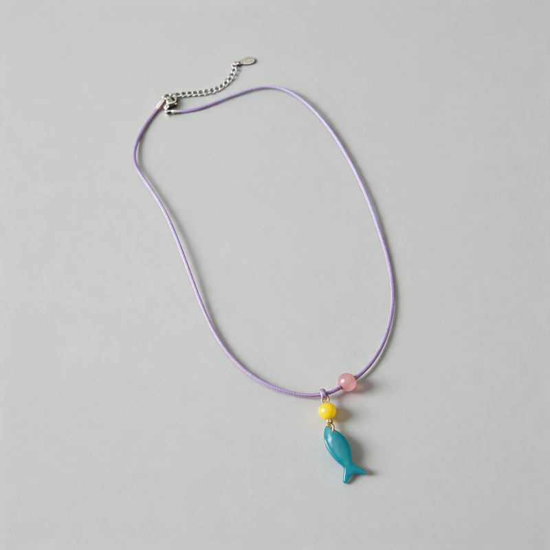 Aesthetic Stone Geometric Textured Fish Pendant Necklace