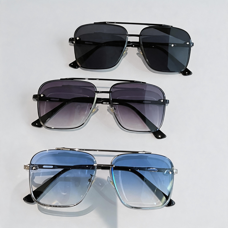 Transparent Double Bridge Retro Driving Square Sunglasses