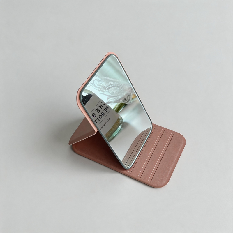 Minimalist Faux PU Leather Pocket Folding Portable Mirror