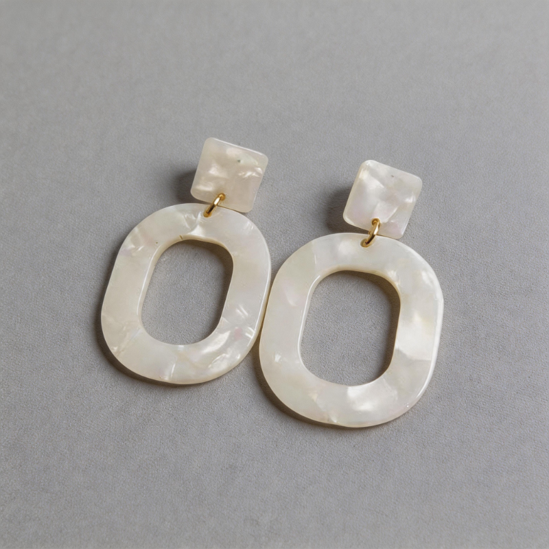 Textured Stone Geometric Oval Pendant Color-blocking Earrings