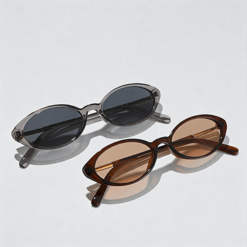 Vintage Small Oval Half Metal Temple Sunglasses