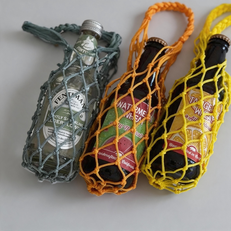 Portable Nylon Candy-Color Net Cup Holder Bag