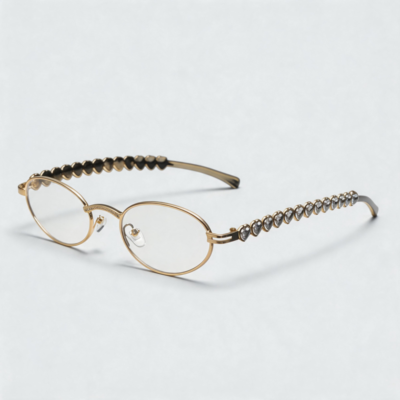 Oval Heart Rhinestone Inlaid Slim Metal Sunglasses