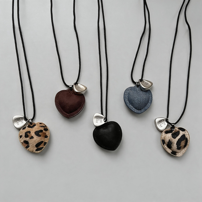 Textured Stone Geometric Heart Long Adjustable Necklace