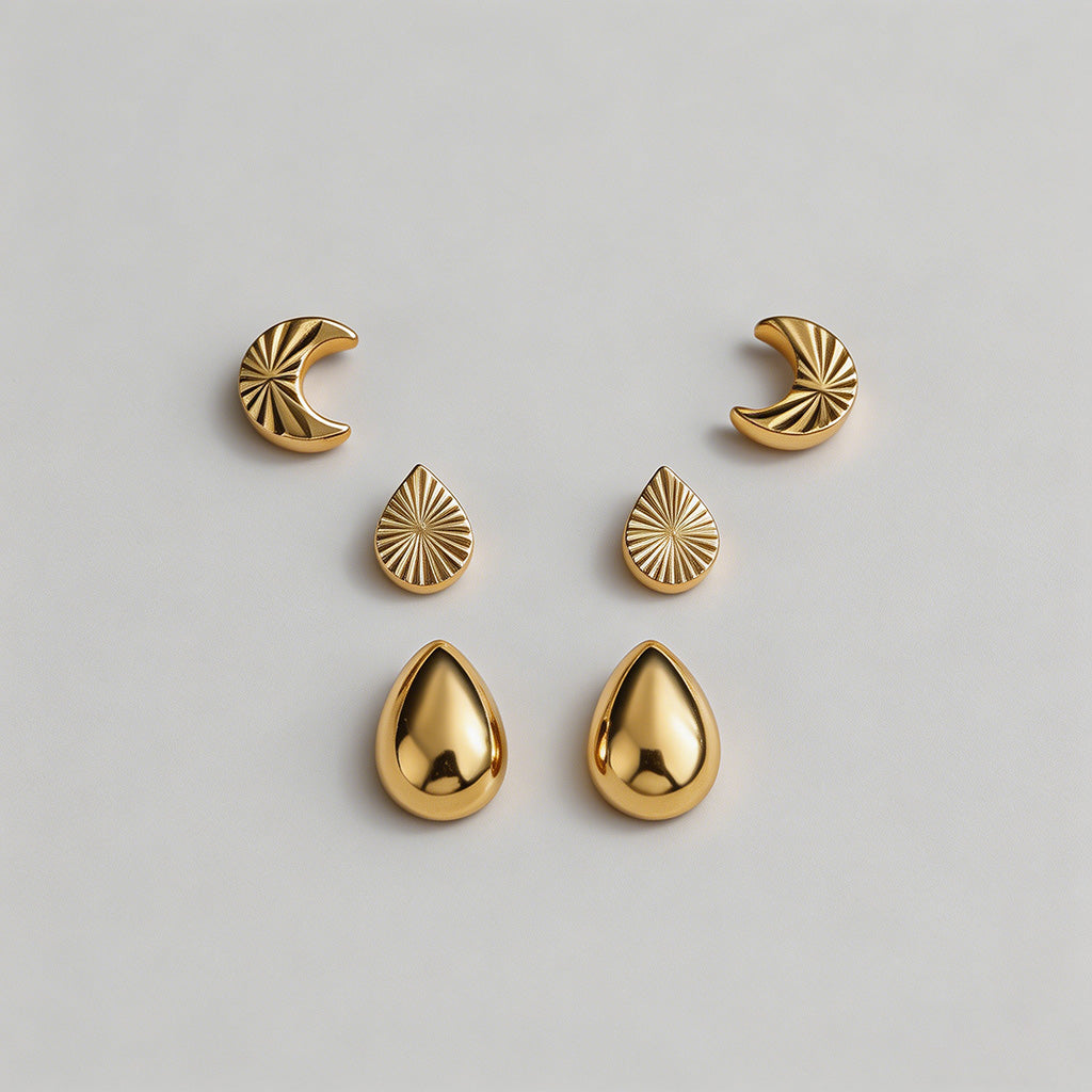 Gold Stud Earring Set - Shopdayla Wholesale - #2994