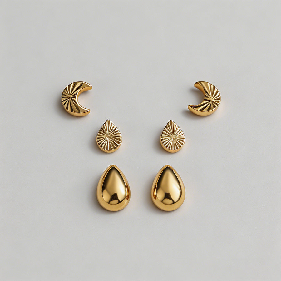 Gold Stud Earring Set - Shopdayla Wholesale - #2994