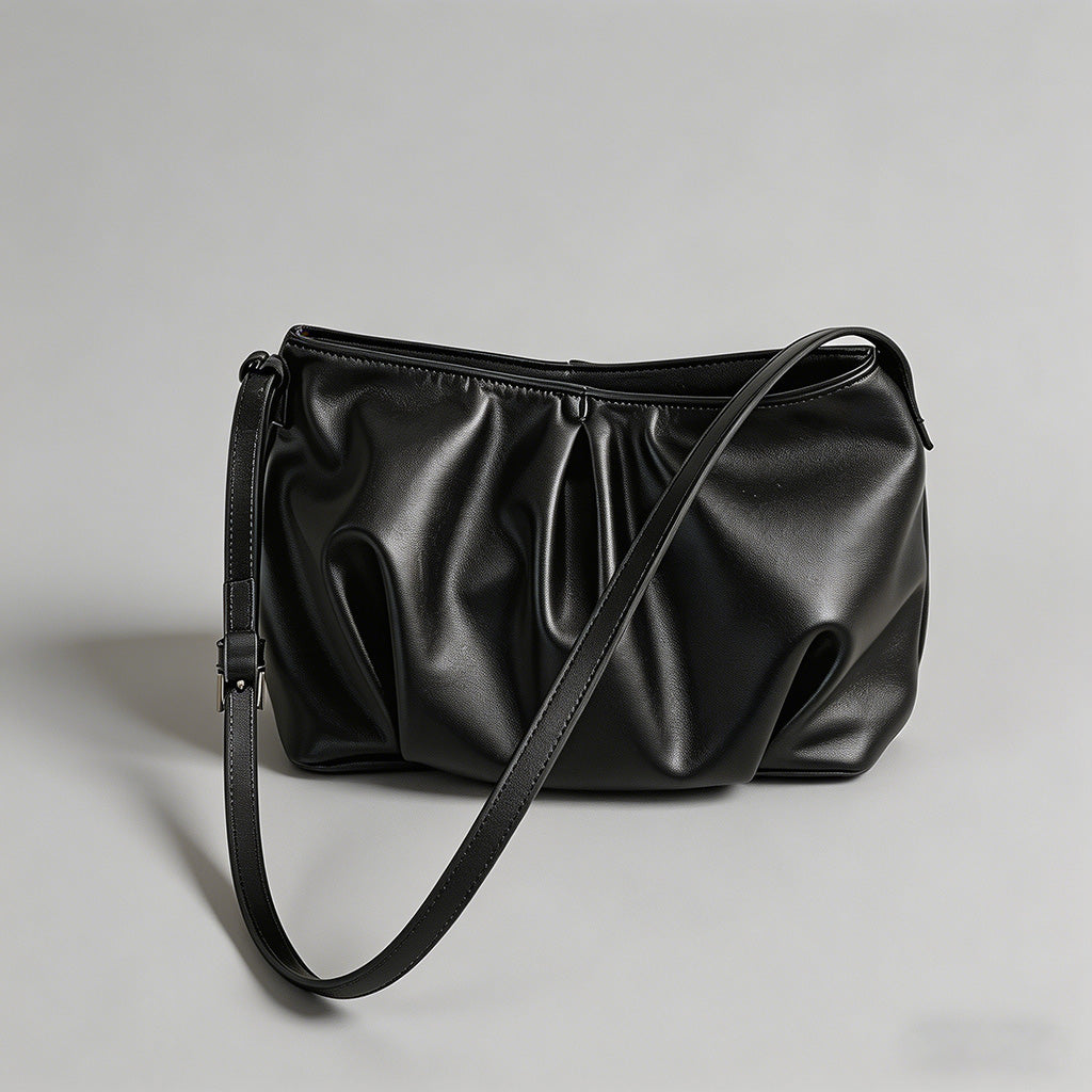 Ruched Faux Leather Shoulder B - Shopdayla Wholesale - #6866