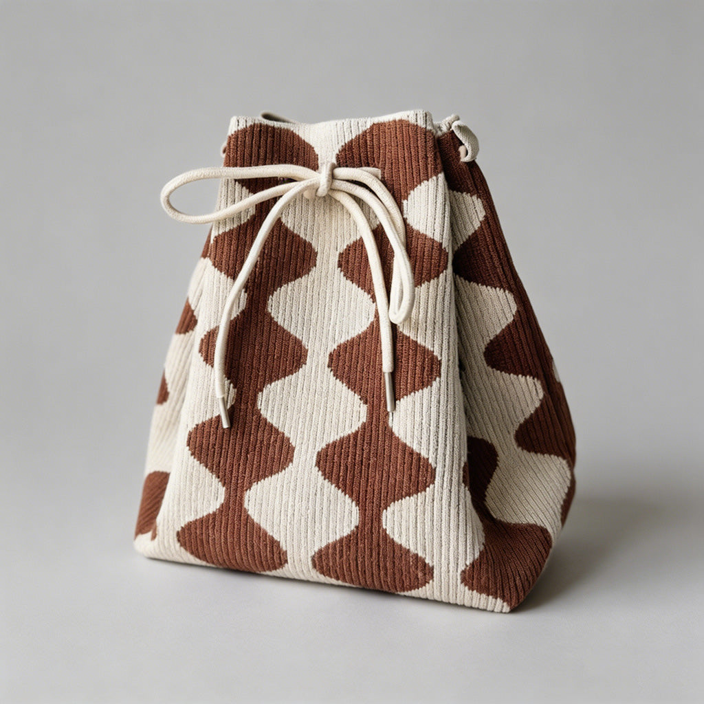 Wavy Knit Drawstring Bucket Bag