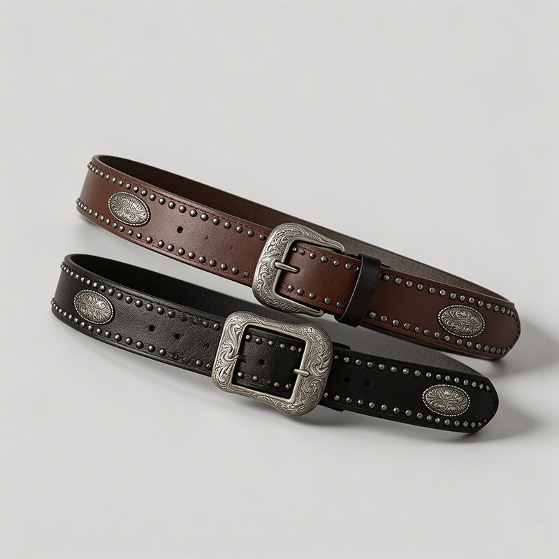 Vintage Engraved Buckle PU Bel - Shopdayla Wholesale - #1842