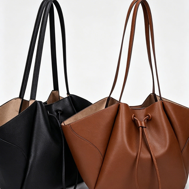 Faux PU Drawstring Tote Bag