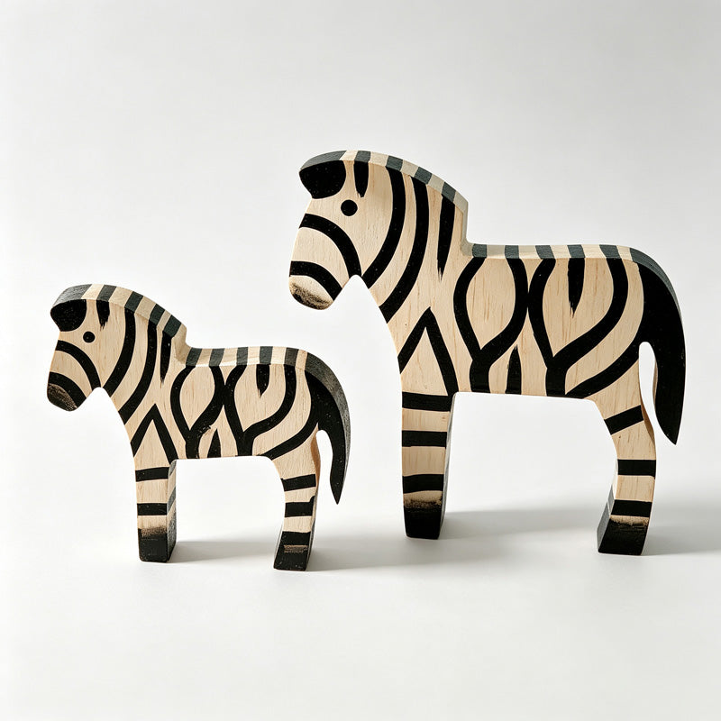 Wooden Zebra Figurines Set