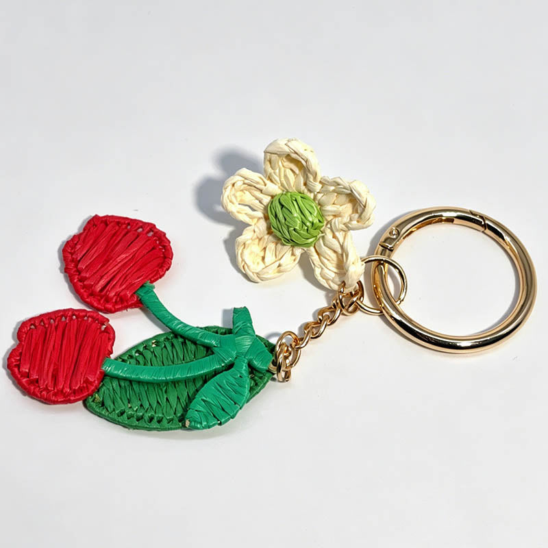 Woven Cherry Flower Keychain B - Shopdayla Wholesale - #4978