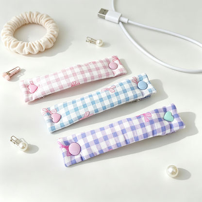 Grid Print Snap Closure Data Cable Organizer