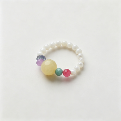Multicolor Synthetic Stone Stretch Beaded Ring