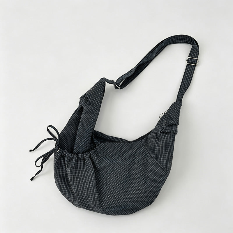 Grid Nylon Hobo Crossbody Bag