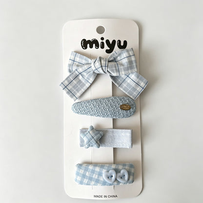 Blue Assorted Fabric Hair Clip Set
