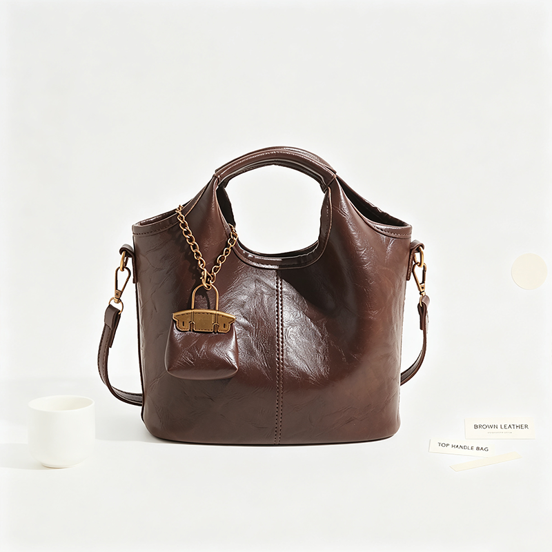 Solid Color Crossbody Bag with Pendant