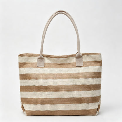 Striped Woven Straw Tote Bag