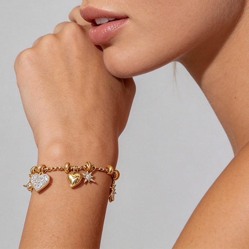 Dainty Multi-charm Heart Moon Star Zircon Bracelet