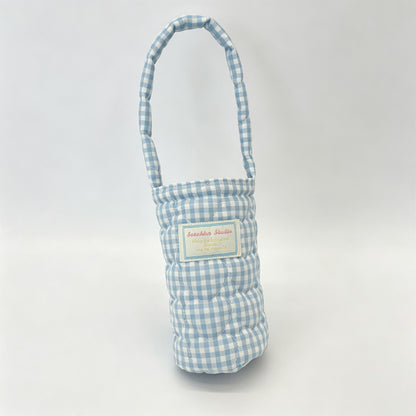 Plaid Quilted Fabric Water Bottle Carry Pouch