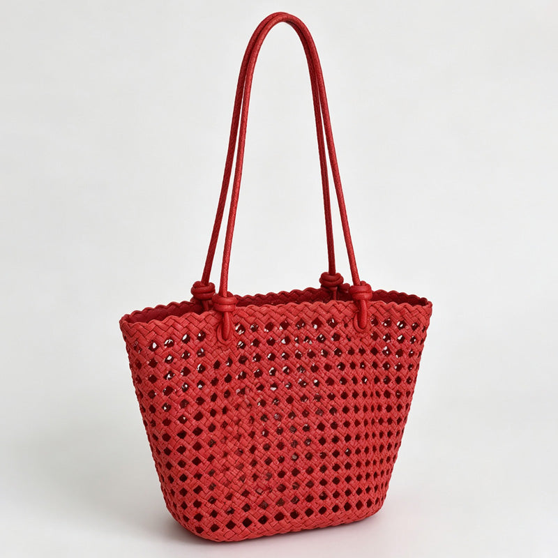 Cutout Handle Basket Tote Bag
