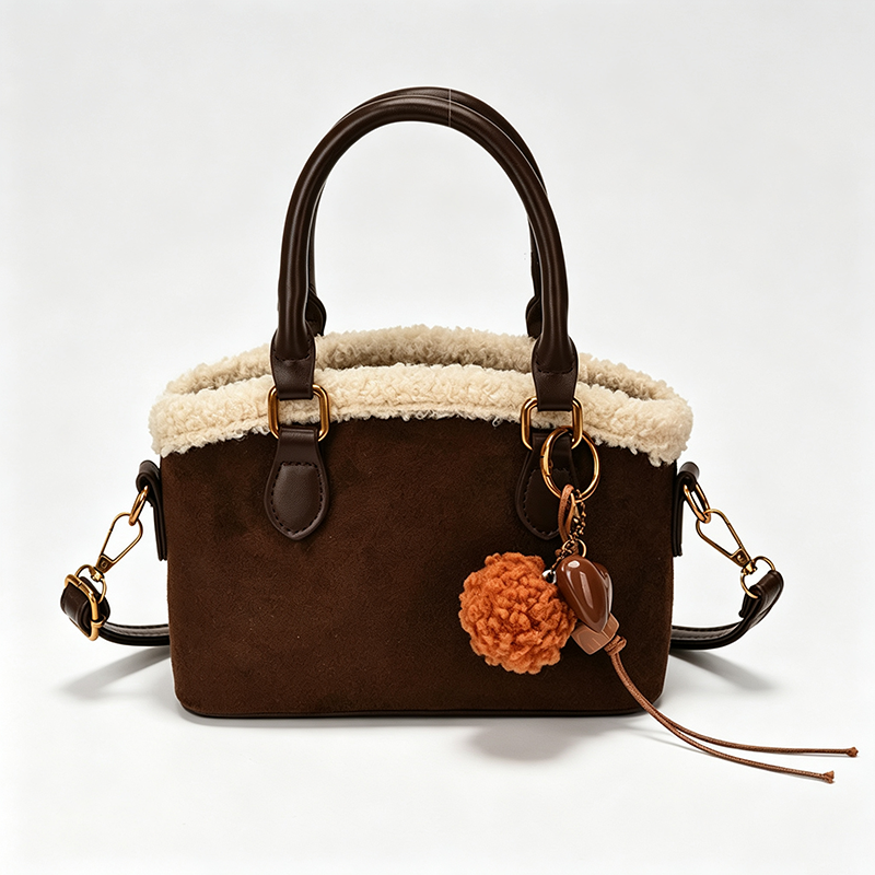 Faux Suede Top Handle Bag