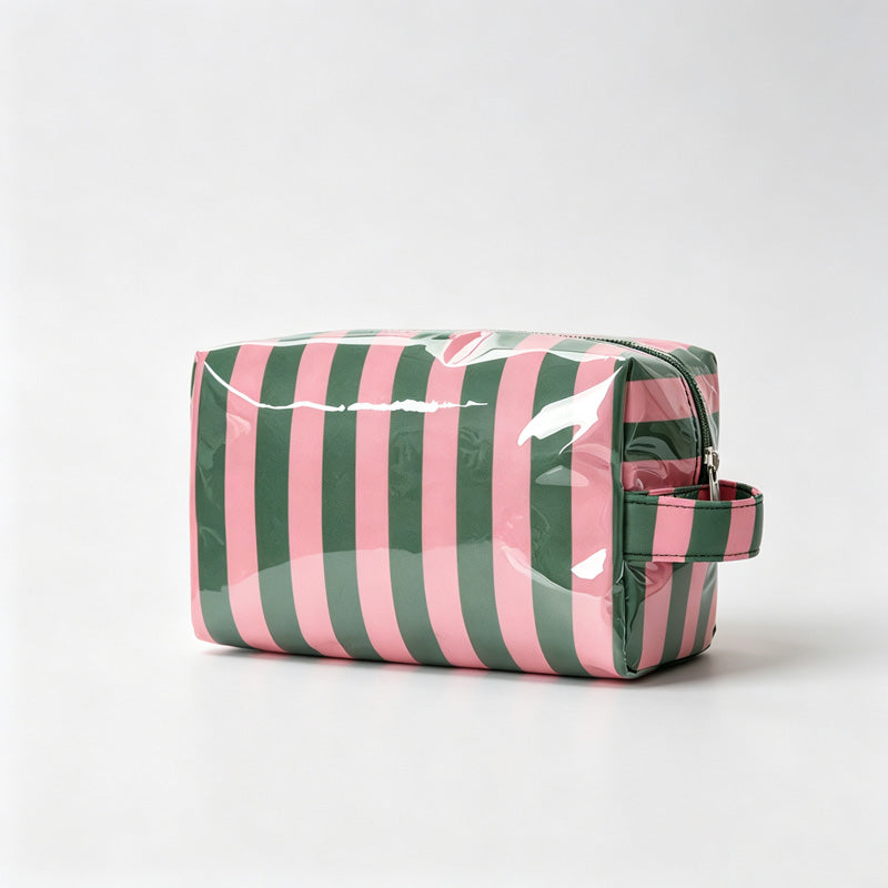 Striped PVC Zipper Cosmetic Pouch