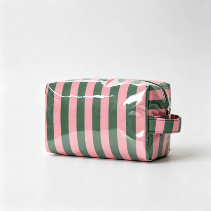 Striped PVC Zipper Cosmetic Pouch