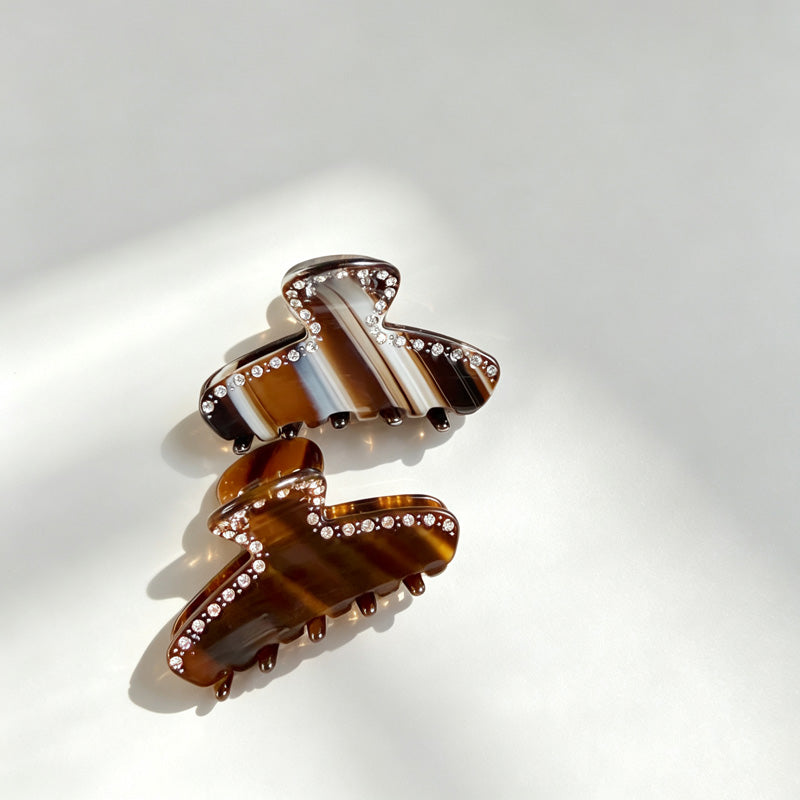 Rhinestone Inlay Striped Hair Claw