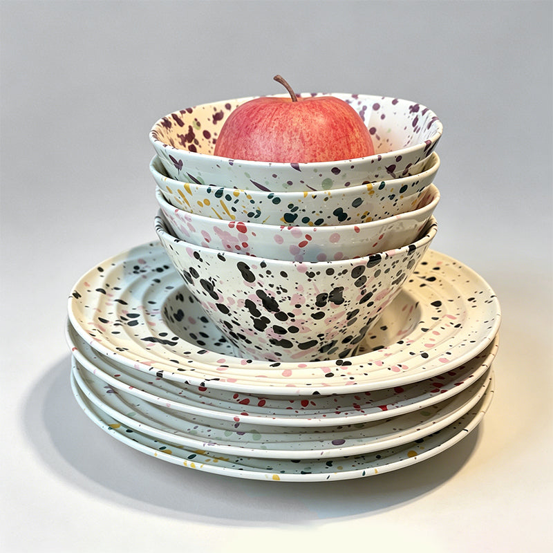 Underglaze Splash Ink Irregular Rim Ceramic Bowl