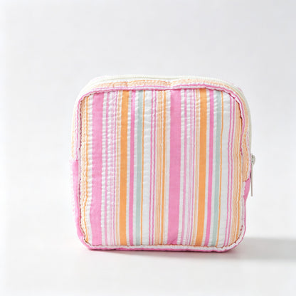Striped Zipper Storage Pouch