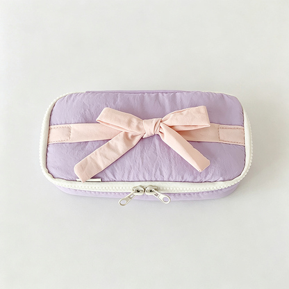 Bow‑Decorated Fabric Pencil Pouch