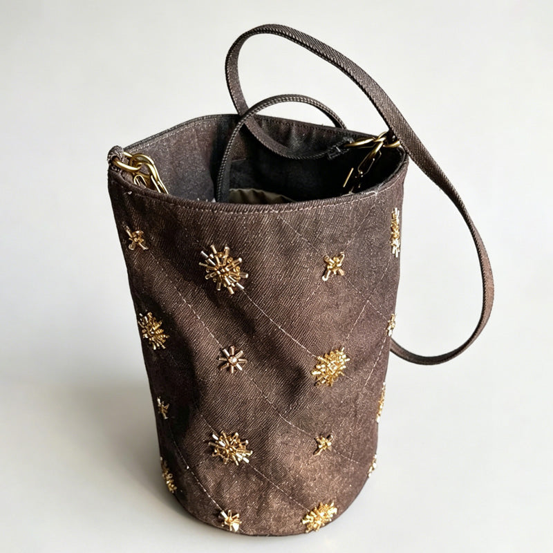 Beaded Cylinder Bucket Bag