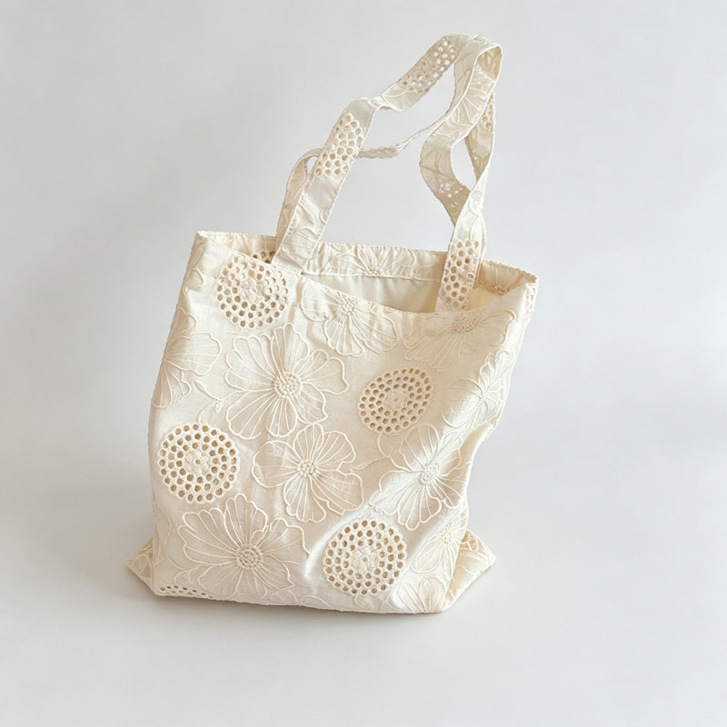 Floral Hollow Embroidery Tote Bag