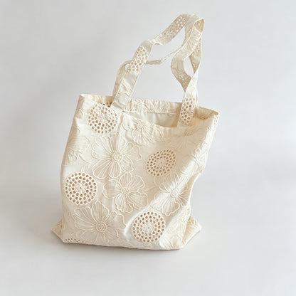 Floral Hollow Embroidery Tote Bag