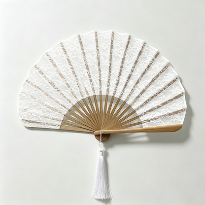 White Lace Shell Shape Bamboo Fan