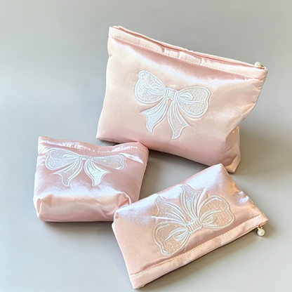 Satin Bow Embroidered Pouch