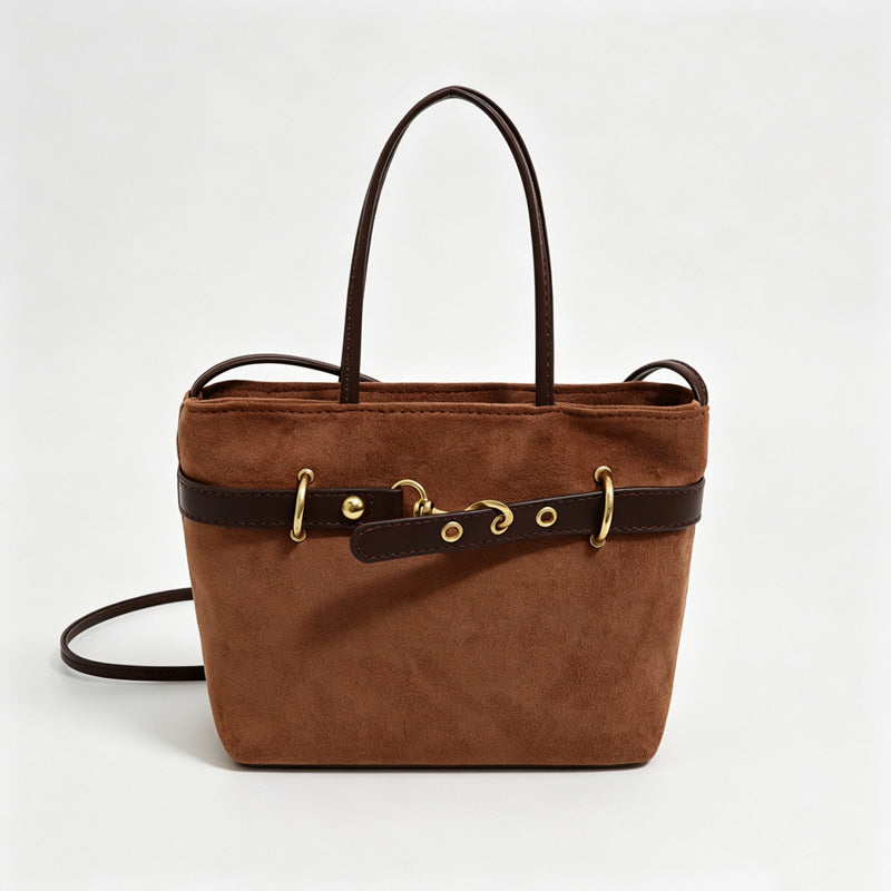 Faux Suede Mini Tote Crossbody Bag